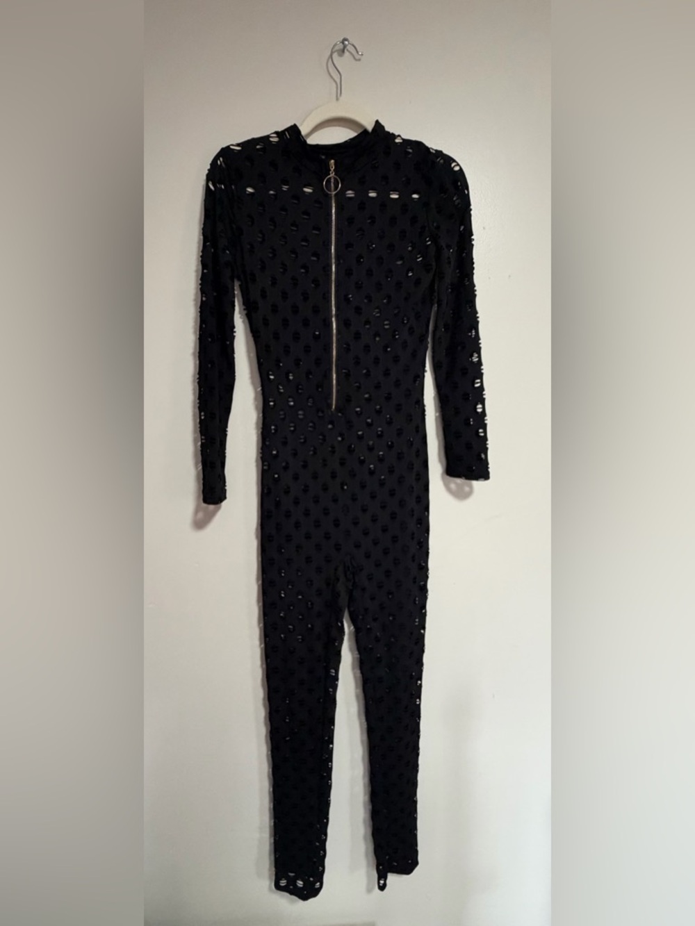 Black cutout Long-Sleeve Jumpsuit with Front Zip